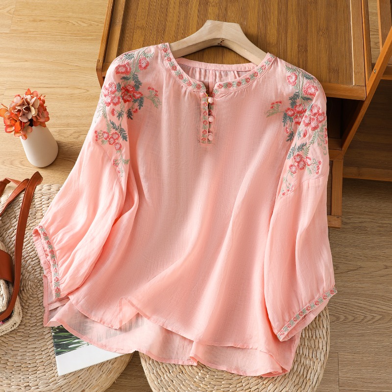 Linen Shirt Breathable - Chinese stijl dameskleding blouses vintage geborduurde