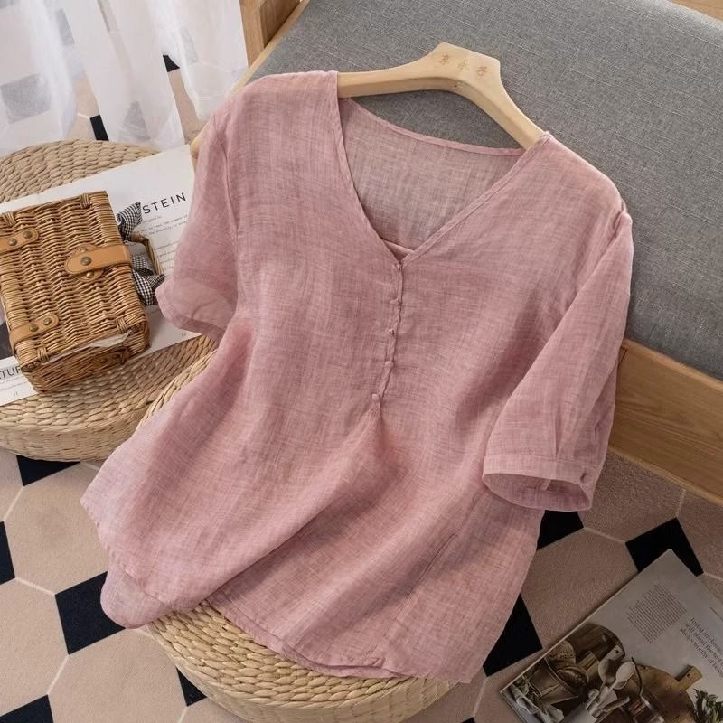 Linen Shirt Breathable - Dames T-shirt van linnenmix met V-hals,